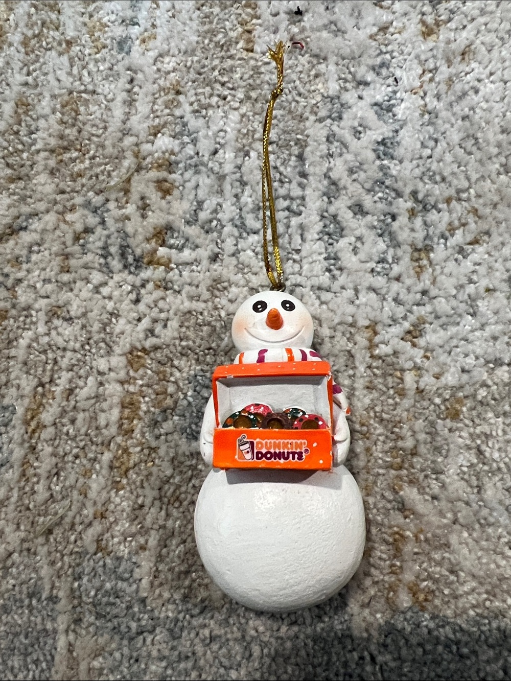 **DUNKIN Doughnuts 3” Snowman Holding Box of Dunkin’ Christmas Ornament**